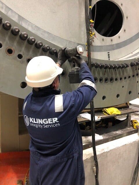 KLINGER UK employee performing maintenance through bolt torquing and tensioning