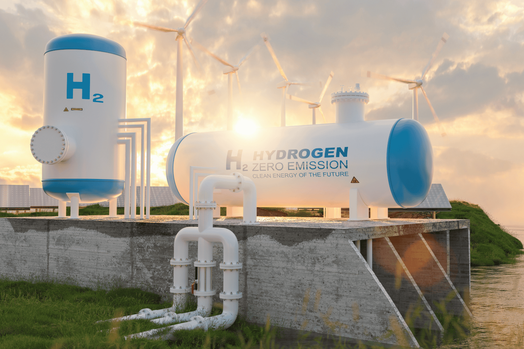 energy scene of hydrogen plant displaying hydrogen tankers