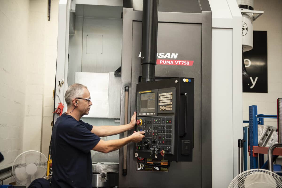 KLINGER UK employee Darren Brundle operating machinery at the precision engineering facility.